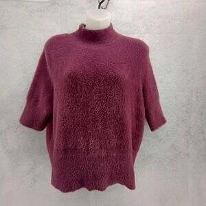 Bailey 44 Womens XL Purple Fuzzy Eyelash Knit‎ Mock Neck Short Sleeve Sweater